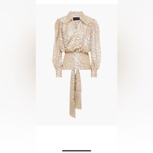 $1800 DUNDAS Beige and Silver Patterned Blouse